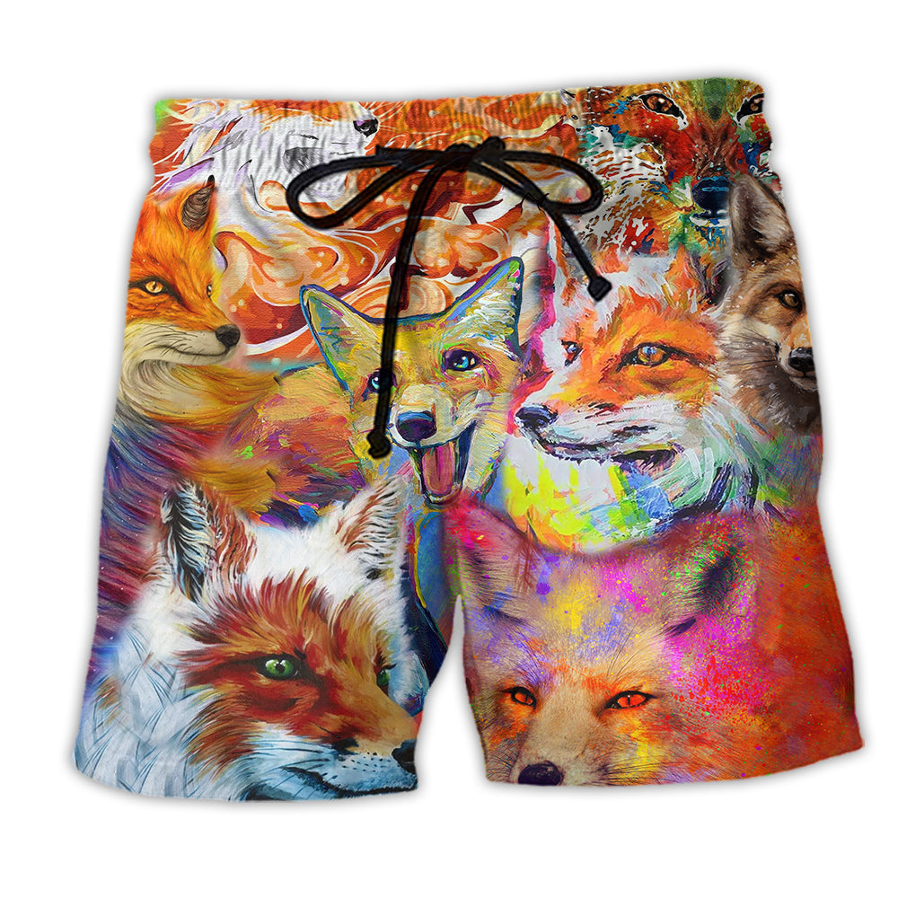 Fox Beautiful Painting Color Style - Beach Short - Owl Ohh - Owl Ohh