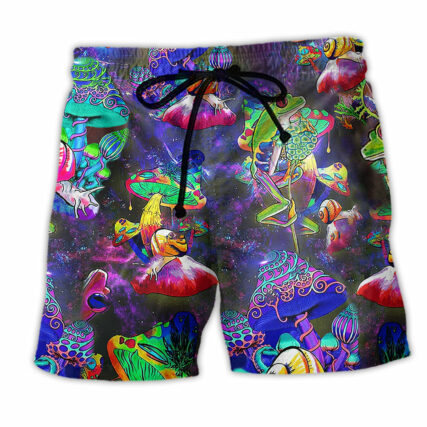 Frog Colorful Galaxy Mushroom Funny - Beach Short - Owl Ohh - Owl Ohh