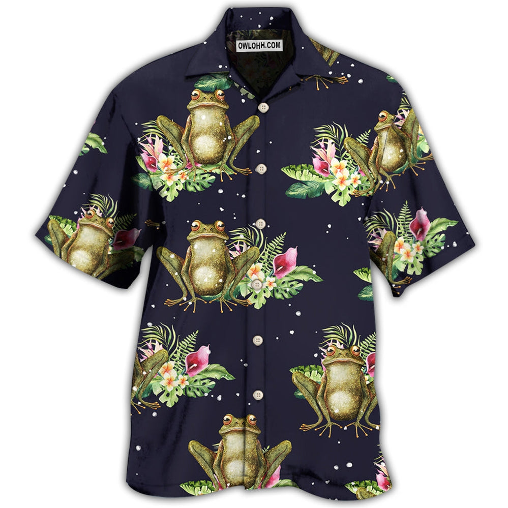 Frog Tropical Floral With Dark Background - Hawaiian Shirt - Owl Ohh - Owl Ohh