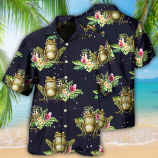 Frog Tropical Floral With Dark Background - Hawaiian Shirt - Owl Ohh - Owl Ohh