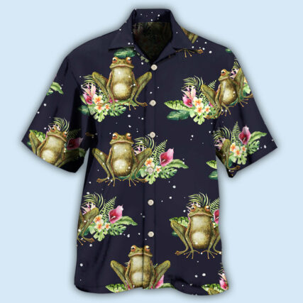 Frog Tropical Floral With Dark Background - Hawaiian Shirt - Owl Ohh - Owl Ohh