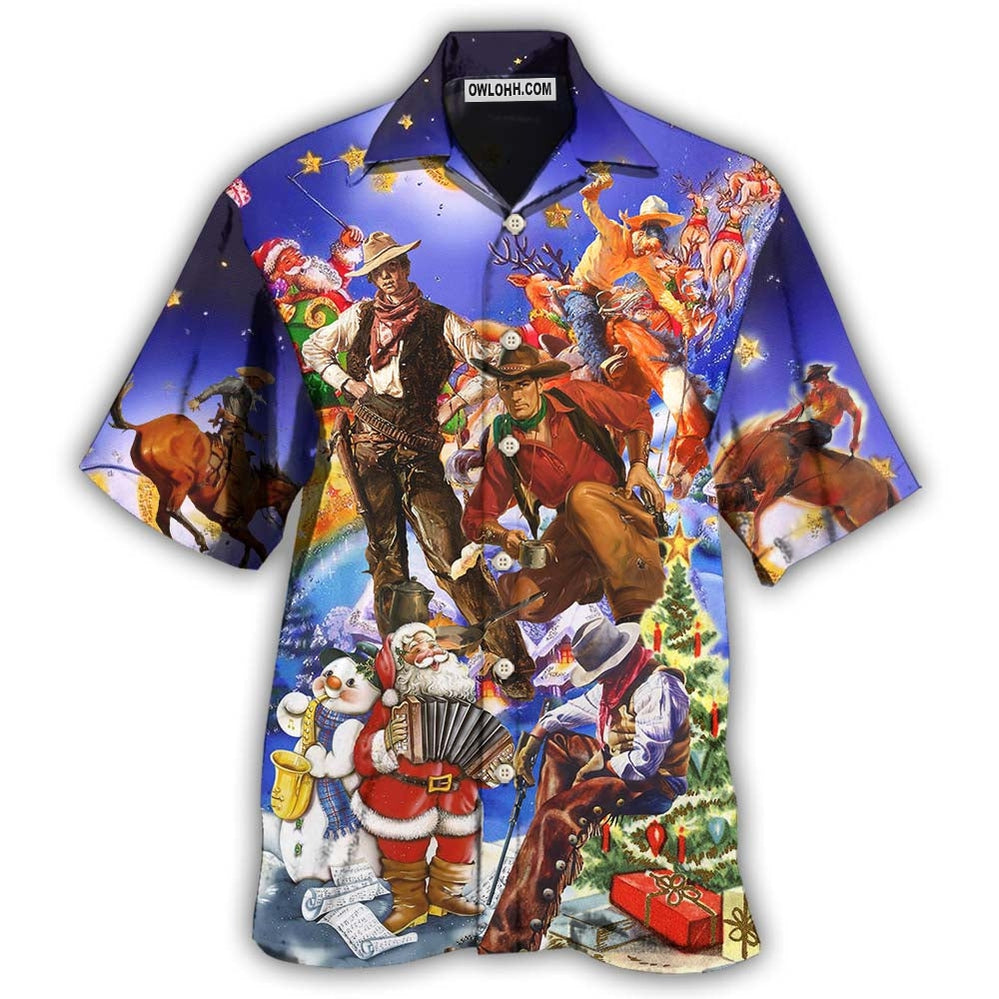 Cowboy Happy And Merry Christmas - Hawaiian Shirt - Owl Ohh - Owl Ohh