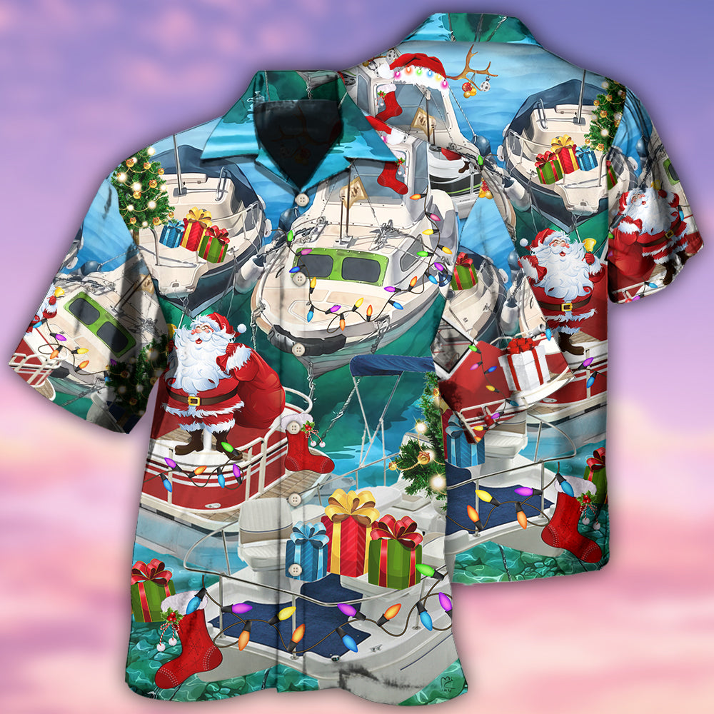Pontoon Santa Claus's Pontoon Is Coming To Town - Hawaiian Shirt - Owl Ohh - Owl Ohh
