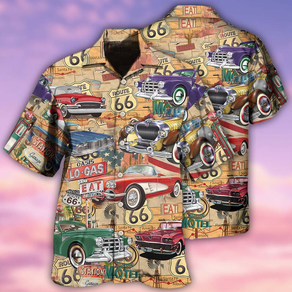 Car The Mother Road Route 66 Road Trip Vintage - Hawaiian Shirt - Owl Ohh - Owl Ohh