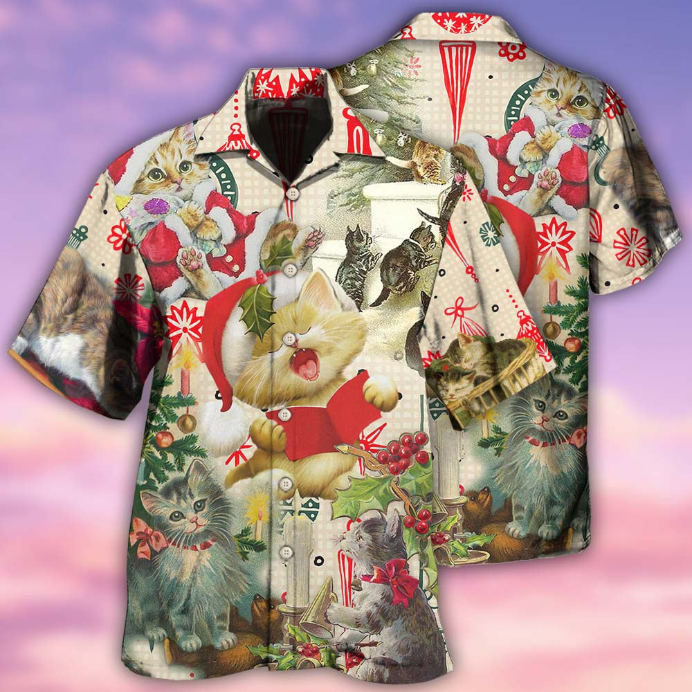 Cat Sing A Song Merry Chrismas - Hawaiian Shirt - Owl Ohh - Owl Ohh