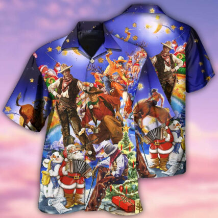 Cowboy Happy And Merry Christmas - Hawaiian Shirt - Owl Ohh - Owl Ohh
