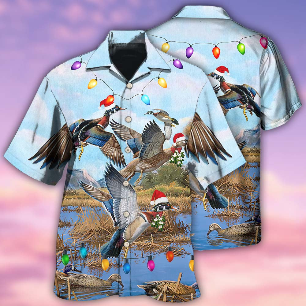Duck Christmas Light Fly To Sky - Hawaiian Shirt - Owl Ohh - Owl Ohh