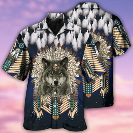 Native Wolf Feathers Dark Style - Hawaiian Shirt - Owl Ohh - Owl Ohh