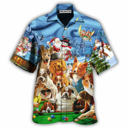 Billiard Vintage Dogs Playing Pool Merry Christmas - Hawaiian Shirt - Owl Ohh - Owl Ohh