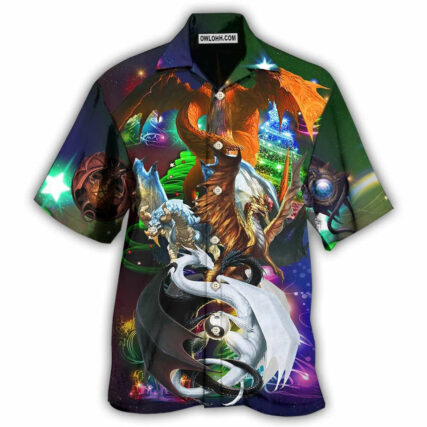 Dragon Black And White Merry Christmas - Hawaiian Shirt - Owl Ohh - Owl Ohh
