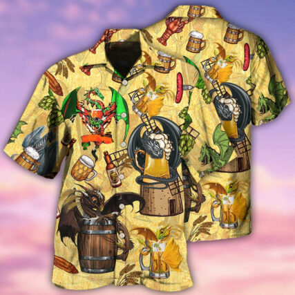 Beer Dragon Drunkgon Loves Beer - Hawaiian Shirt - Owl Ohh - Owl Ohh