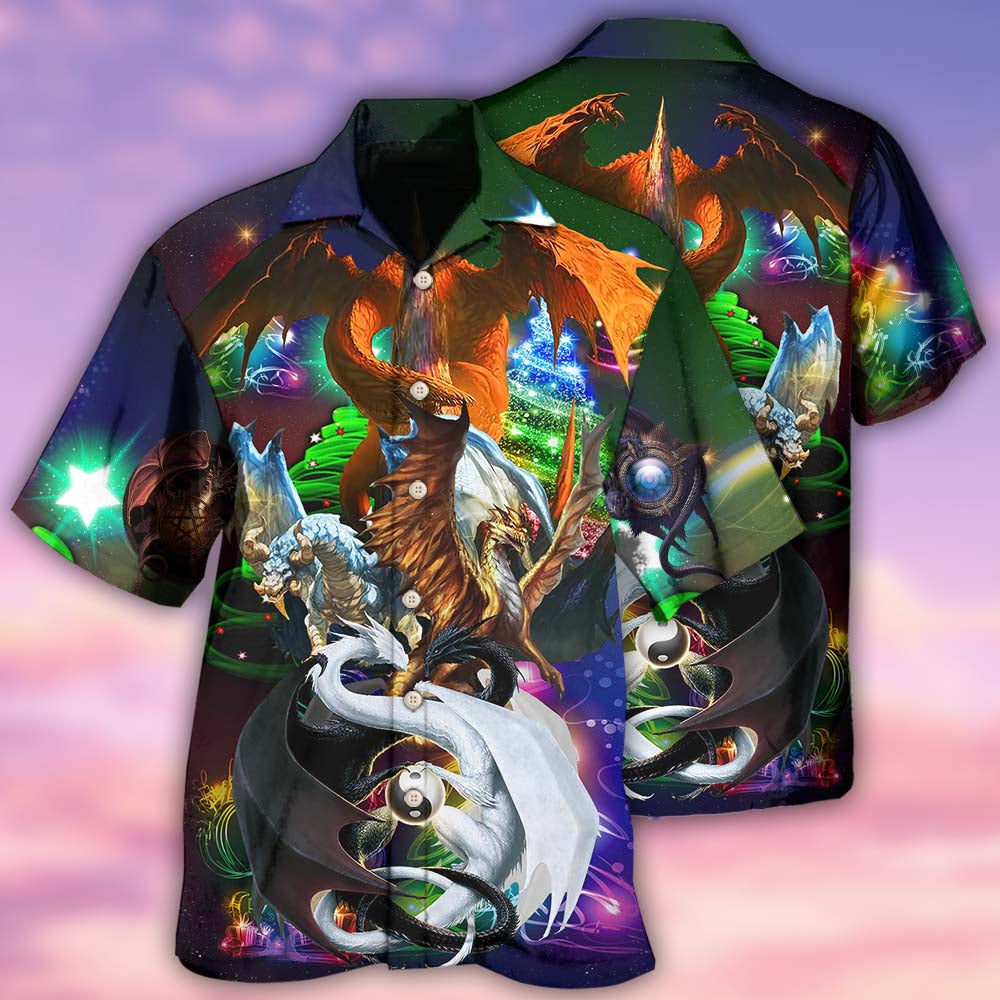 Dragon Black And White Merry Christmas - Hawaiian Shirt - Owl Ohh - Owl Ohh