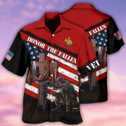Veteran Honor The Fallen Memory With Cross - Hawaiian Shirt - Owl Ohh - Owl Ohh