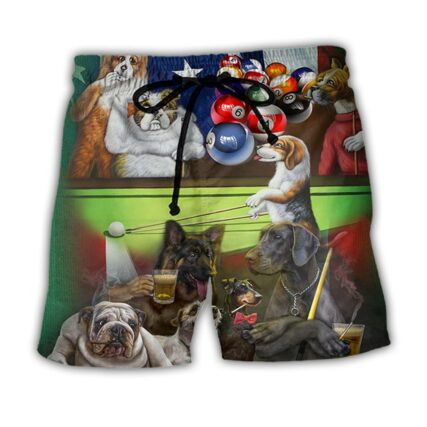 Billiard Independence Day Funny Dogs - Beach Short - Owl Ohh - Owl Ohh