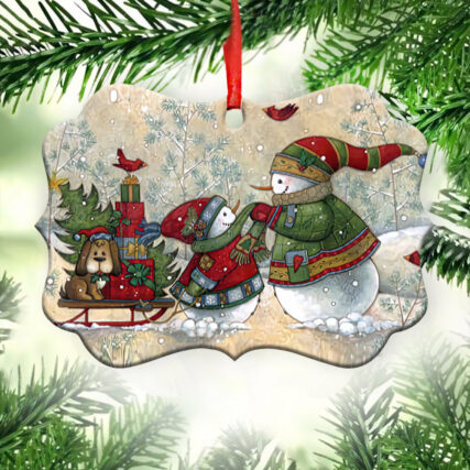 Snowman Grandma And Granddaughter Forever Linked Together - Horizontal Ornament - Owl Ohh - Owl Ohh