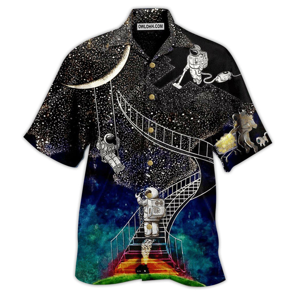 Astronaut Galaxy Climbing To The Moon - Hawaiian Shirt - Owl Ohh - Owl Ohh