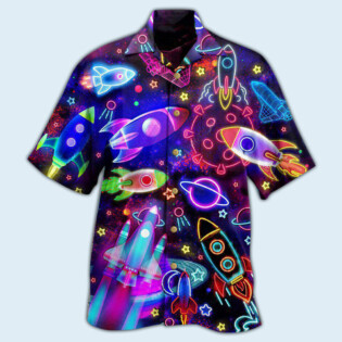 Rocket Galaxy Shoot For The Stars Glowing - Hawaiian Shirt - Owl Ohh - Owl Ohh