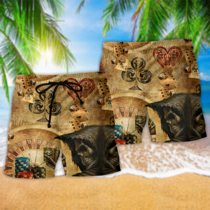 Gambling Dead Mans Hand Skull - Beach Short - Owl Ohh - Owl Ohh