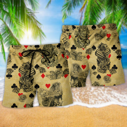 Gambling Flowers Skull Poker - Beach Short - Owl Ohh - Owl Ohh