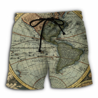 Geography World Map Vintage - Beach Short - Owl Ohh - Owl Ohh