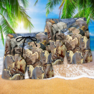 Goat Animals Amazing Moutain Goats With Snow - Beach Short - Owl Ohh - Owl Ohh