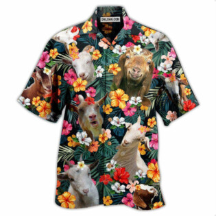 Goat Happy Aloha Flowers - Hawaiian Shirt - Owl Ohh - Owl Ohh