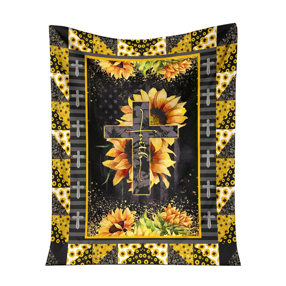 God Cross On Sunflower Christian - Flannel Blanket - Owl Ohh - Owl Ohh