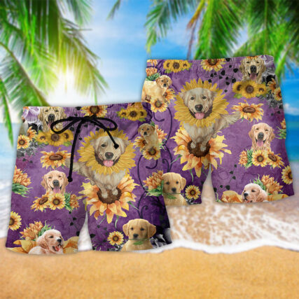 Golden Retriever Be A Sunflower Purple - Beach Short - Owl Ohh - Owl Ohh