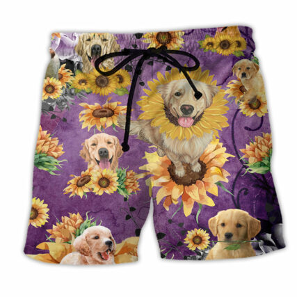 Golden Retriever Be A Sunflower Purple - Beach Short - Owl Ohh - Owl Ohh