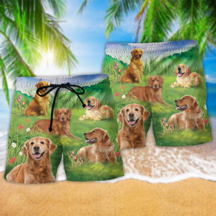 Golden Retriever Love Play Dogs - Beach Short - Owl Ohh - Owl Ohh