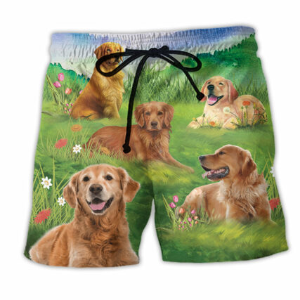 Golden Retriever Love Play Dogs - Beach Short - Owl Ohh - Owl Ohh