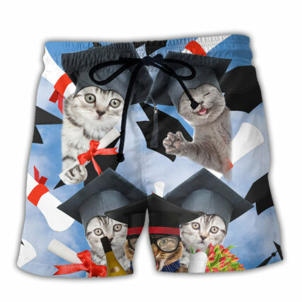 Cat Graduation Cute Cat - Beach Short - Owl Ohh - Owl Ohh