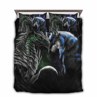 Dragon And Wolf Green And Blue Fighting - Bedding Cover - Owl Ohh - Owl Ohh