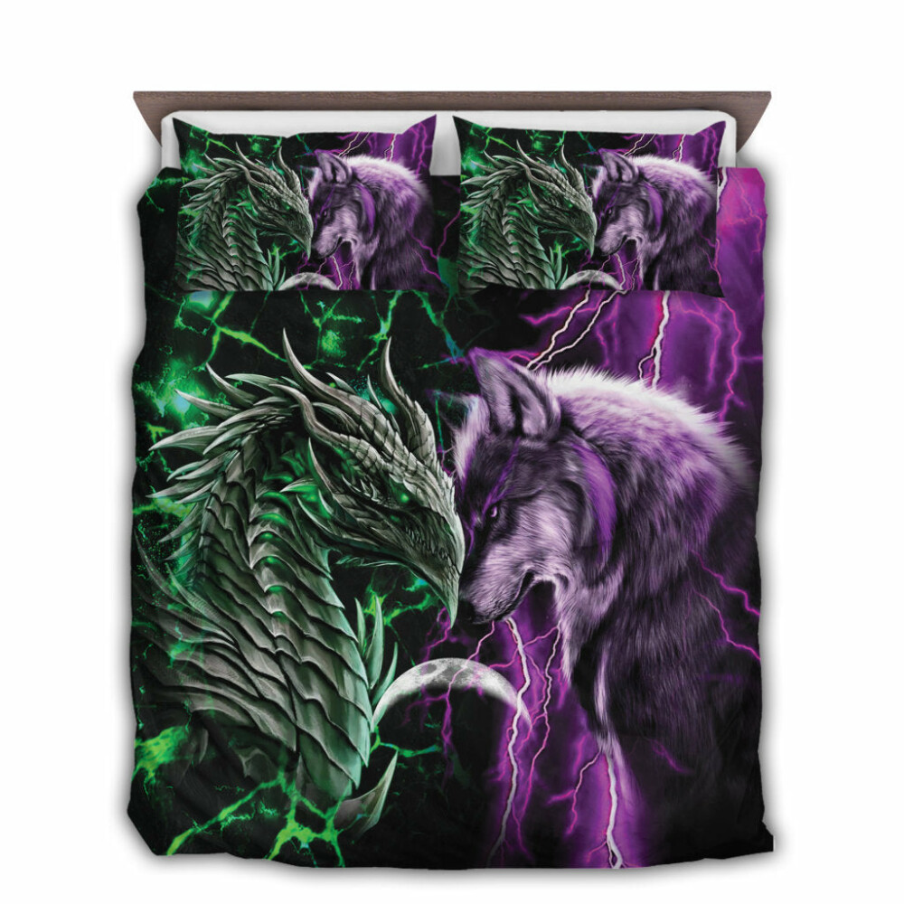 Dragon And Wolf Green Mix Purple - Bedding Cover - Owl Ohh - Owl Ohh