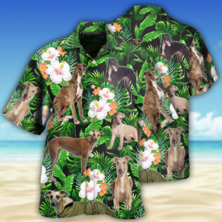 Greyhound Tropical Leaf Lover With Lovely Flower - Hawaiian Shirt - Owl Ohh - Owl Ohh