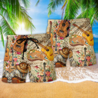 Guitar Are My Life Music Floral - Beach Short - Owl Ohh - Owl Ohh