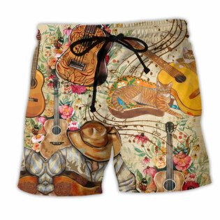 Guitar Are My Life Music Floral - Beach Short - Owl Ohh - Owl Ohh