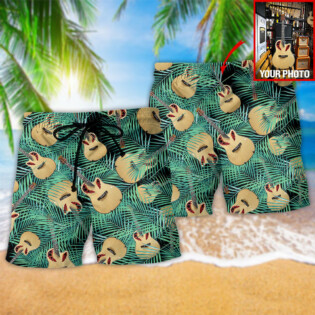 Guitar Tropical Leaf Green Custom Photo - Beach Short - Owl Ohh - Owl Ohh