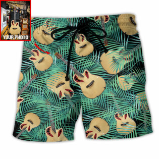 Guitar Tropical Leaf Green Custom Photo - Beach Short - Owl Ohh - Owl Ohh
