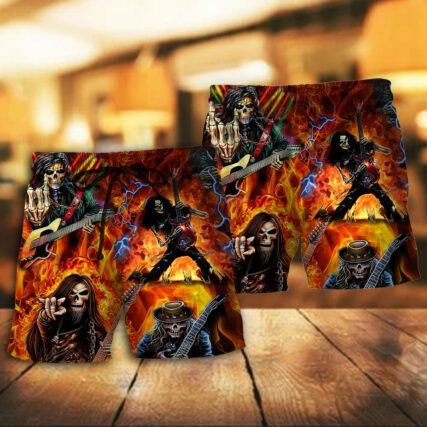 Guitar Skull Fire Style - Beach Short - Owl Ohh - Owl Ohh