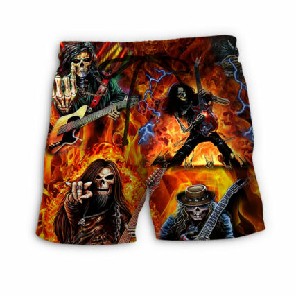 Guitar Skull Fire Style - Beach Short - Owl Ohh - Owl Ohh