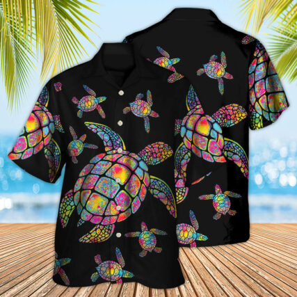 Hippie Turtle Love Ocean Black Style - Hawaiian Shirt - Owl Ohh - Owl Ohh