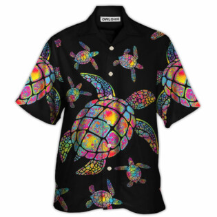 Hippie Turtle Love Ocean Black Style - Hawaiian Shirt - Owl Ohh - Owl Ohh