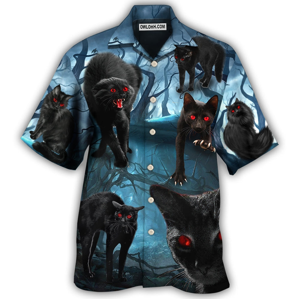 Halloween Black Cat Scary Style - Hawaiian Shirt - Owl Ohh - Owl Ohh