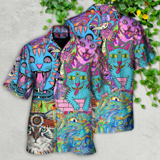 Hippie Cat Wonderful World - Hawaiian Shirt - Owl Ohh for men and women, kids - Owl Ohh