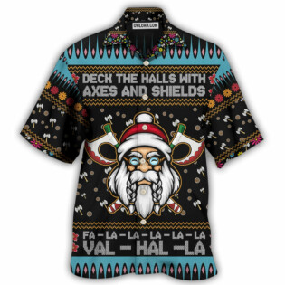 Viking Christmas Deck The Halls With Axes And Shields - Hawaiian Shirt - Owl Ohh - Owl Ohh