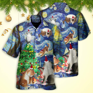 Christmas Cat Playing In Starry Night - Hawaiian Shirt - Owl Ohh - Owl Ohh