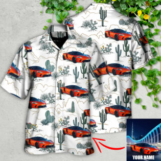 Car Desert With Mountains Blooming Cacti Opuntia And Saguaro Custom Photo - Hawaiian Shirt - Owl Ohh for men and women, kids - Owl Ohh