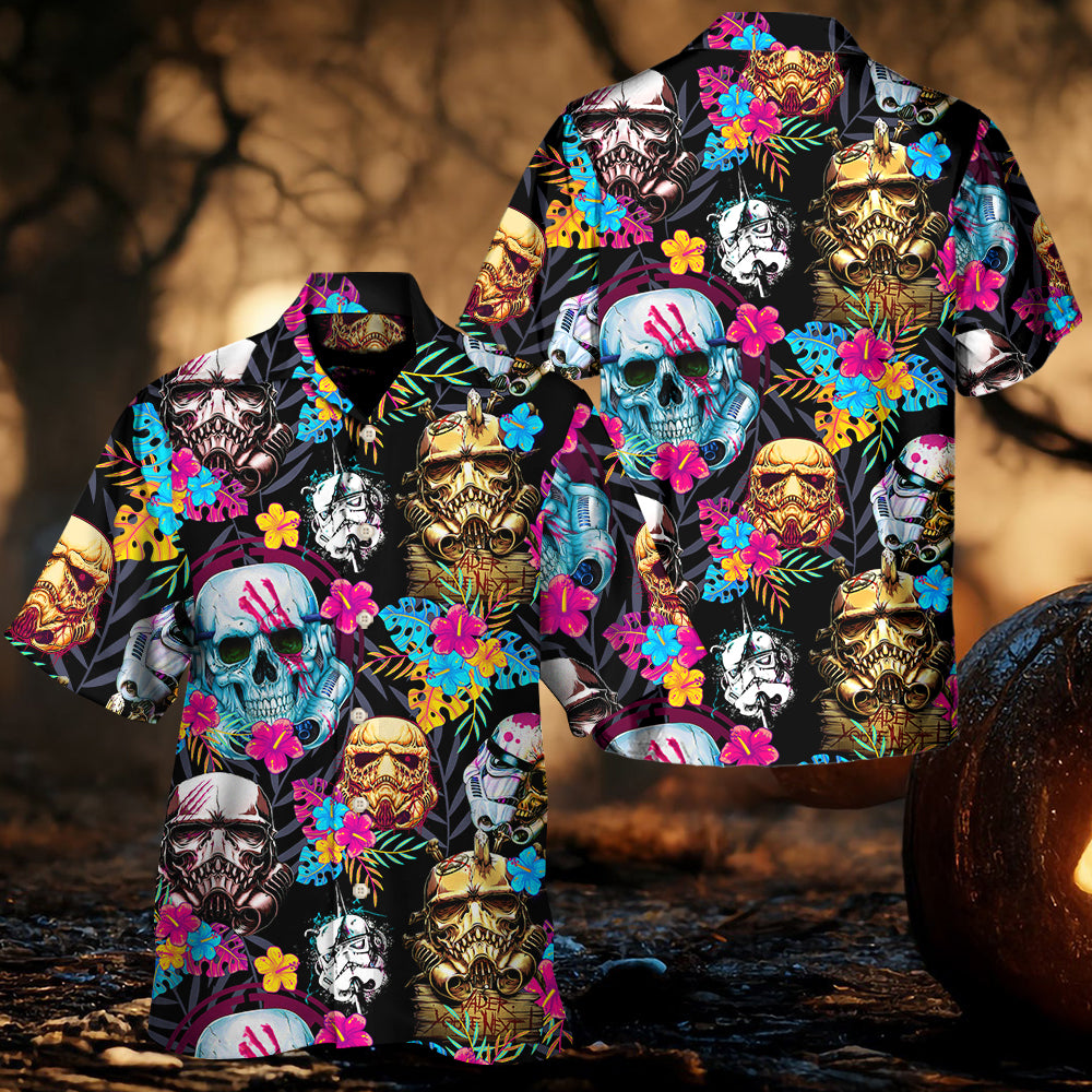 Halloween Starwars Stormtrooper Skull Tropical Neon - Hawaiian Shirt
