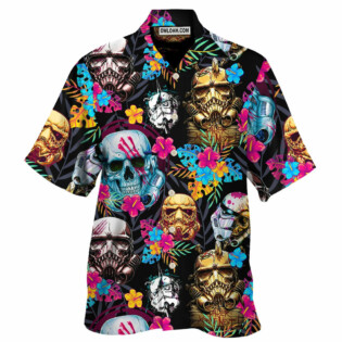 Halloween Starwars Stormtrooper Skull Tropical Neon - Hawaiian Shirt